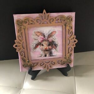 Pink Bunny Art Canvas with Ornate Frame